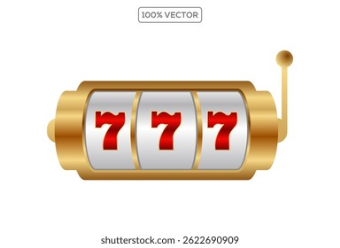 Vector bright 3D slot machine with text big win 777 with elements of casino, poker, chips, coins, cards, cash prize. Use for casino, roulette, gambling