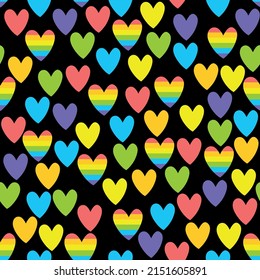 Vector bright abstract seamless pattern with color and rainbow hearts. LGBT community concept. Gay Pride Month celebration