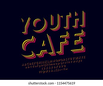 Vector Abstract Abstract Sign Youth Cafe. Letras, números y símbolos exclusivos de alfabeto rotado