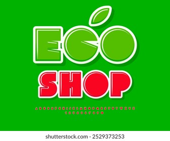 Vektor helle Werbung Eco Shop. Glänzend rote Schrift. Moderne Alphabet Buchstaben und Zahlen.