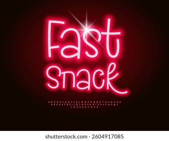 Vector Bright Advertisement Fast Snack. Neon Red Font. Glowing Alphabet Letters and Numbers.