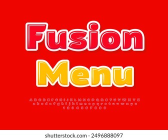 Vector bright advertisement Fusion Menu. Modern Stylish Font. Glossy Red Alphabet Letters and Numbers set.