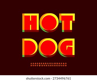 Vector Bright Advertisement Hot Dog. Trendy Unique Font for Digital Branding and Logo Design. Amazing Alphabet Letters and Numbers