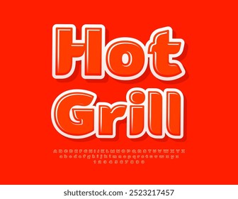 Vector bright advertisement Hot Grill. Glossy Red Font. Creative set of Alphabet Letters and Numbers.