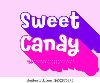 Vector Bright Advertisement Sweet Candy. Funny Font with Big Pink Shadow. Exclusive Alphabet Letters and Numbers set