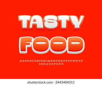 Vector bright Advertisement Tasty Food for Cafe, Menu, Restaurant. Modern cool Font. Creative Alphabet Letters and Numbers set.
