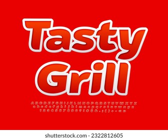 Vector bright advertisement Tasty Grill. Red creative Font. Modern style set of Alphabet Letters, Numbers and Symbols
