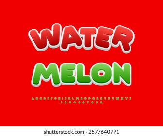 Vector Bright advertisement Watermelon. Round Bold Font. Artistic Alphabet Letters and Numbers set.