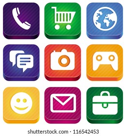 Vector bright app icons - technology pictogram and square buttons