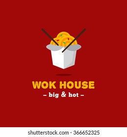 Vector bright asian wok box chineese restaurant logo. Brand sign
