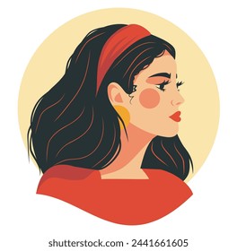 Vector bright avatar portrait of a woman, brunette girl, retro, feminism, Concept of the movement for gender equality and protection of women's rights