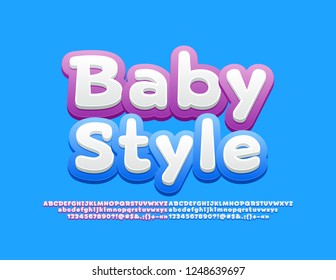 Vector bright Baby Style cute Font. Children soft Alphabet letters, Numbers and Symbols.