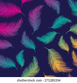 Vector bright background with colorful feathers