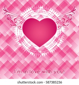 Vector bright background with heart. Card template, pink abstract background for st.Valentine’s day