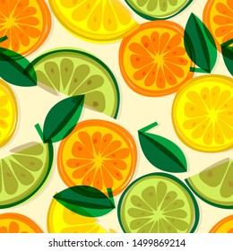 Vector bright background with lemon, grapefruit and orange slices. Seamless fresh pattern