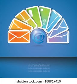 Vector bright background with letters and envelopes. 