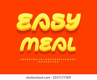 Vector bright badge Easy Meal. 3D Artistic Font. Yellow Creative Alphabet Letters and Numbers set