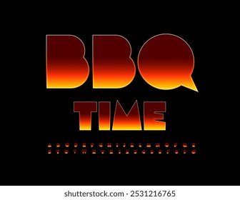Vector de Anuncio brillante BBQ Time. Fuente de fuego caliente. Conjunto de letras y números del alfabeto de la llama brillante.