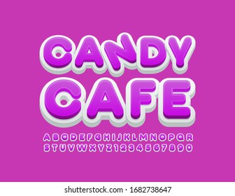 Vector bright banner Candy Cafe. Pink and White trendy Font. Modern Alphabet Letters and Numbers