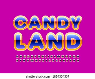 Vector Bright Banner Candy Land. Glossy Modern Font. Creative Alphabet Letters And Numbers Set