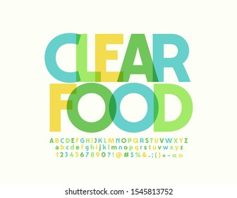 Vector bright Banner Clear Food. Transparent color Font. Creative Alphabet Letters, Numbers and Symbols