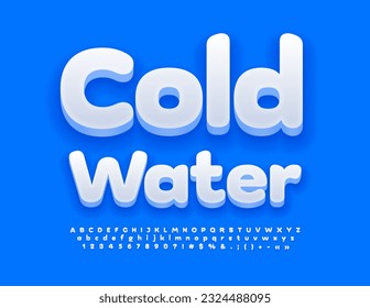Banner de luz vectorial Cold Water. Fuente 3D blanca moderna. Conjunto creativo de letras y números de alfabeto