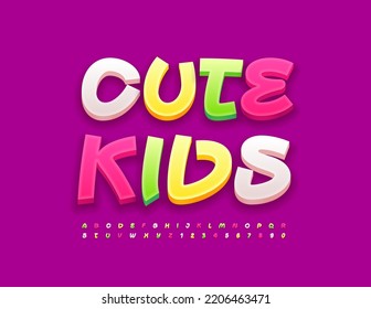 Vector bright banner Cute Kids. Handwritten colorful Font. Artistic Alphabet Letters and Numbers