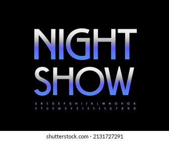 Vector bright Banner Disco Show. Elegant Silver Font. Trendy Alphabet Letters and Numbers