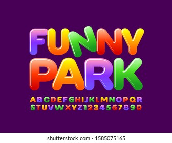 Vector bright Banner Funny Park. Playful Kids Font. Colorful Alphabet Letters and Numbers.