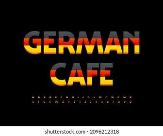 Vector bright banner German Cafe with National colored Font. Modern set of creative Alphabet Letters and Numbers