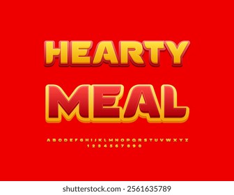 Vector bright banner Hearty Meal. Modern Stylish Font. Decorative Alphabet Letters and Numbers set.