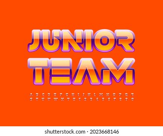 Vektor heller Banner Junior Team. Kreative glänzende Schrift. Alphabet Letters & Numbers Set im futuristischen Stil