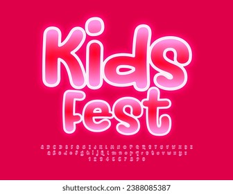 Vector bright banner Kids Fest with artistic Font. Sweet Pink Alphabet Letters and Numbers set