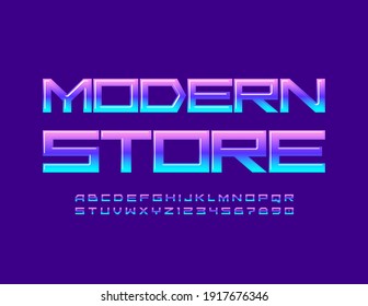 Vector bright banner Modern Store. Gradient color Font. Creative Alphabet Letters and Numbers set