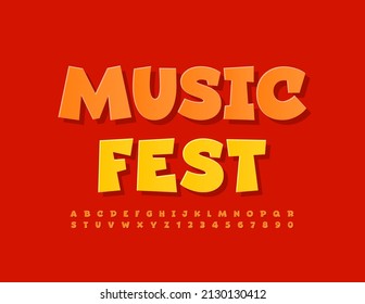 Vector bright Banner Music Fest. Playful Red Font. Artistic Alphabet Letters and Numbers set