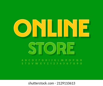 Vector bright Banner Online Shop. Elegant Green Font. Artistic Alphabet Letters and Numbers