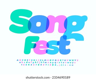 Festival de la Canción de Banner brillante del vector. Fuente Colorida de moda. Juego de letras, números y símbolos de alfabeto negrita