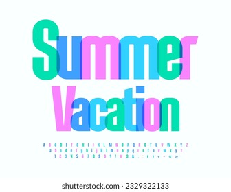 Vector bright banner Summer Vacation. Modern Creative Font. Watercolor Alphabet Letters, Numbers and Symbols.
