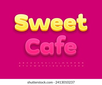 Vector bright banner Sweet Cafe. Artistic Red Font. Modern set of Alphabet Letters and Numbers