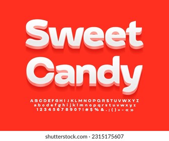 Banner de luz vectorial Sweet Candy. Estilo de fuente 3D. Letras, números y símbolos modernos de alfabeto blanco