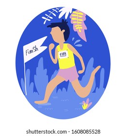 Vector bright banner template with running man. Banner, site, poster template with place for your text.