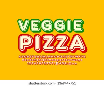 Vector bright banner Veggie Pizza with retro style Font. Set of vintage Alphabet Letters, Numbers and Symbols