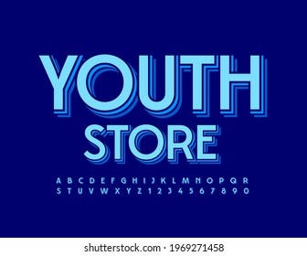 Tienda juvenil de cartel brillante con vectores. Elegante fuente 3D. Letras y números de alfabeto de moda
