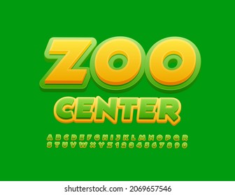 Vector bright banner Zoo Center. Playful style Font. Set of Alphabet Letters and Numbers for Kids