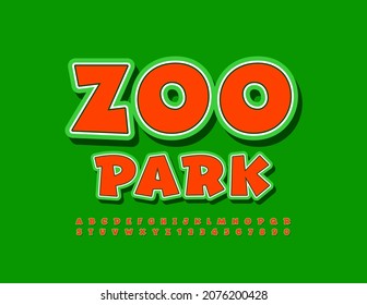 Vector bright banner Zoo Park with creative Font. Children style Alphabet Letters and Numbers set