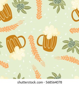 Vector bright beer seamless pattern