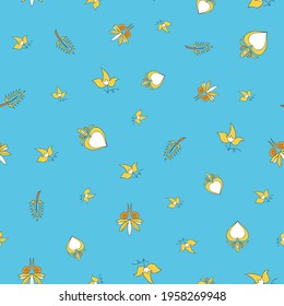 Vector bright blue background Brittany celtic, Breton trational folklore symbols seamless pattern. Seamless pattern background