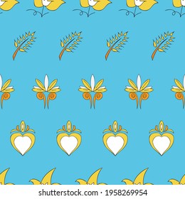 Vector bright blue background Brittany celtic, Breton trational folklore symbols seamless pattern. Seamless pattern background
