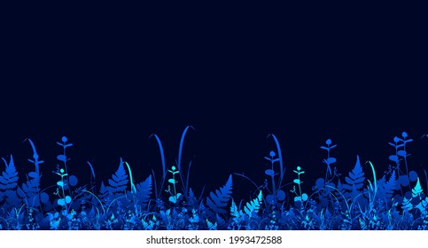 Vector bright blue realistic seamless grass border isolated background. Vector illustration