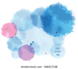 Vector bright blue watercolor stains